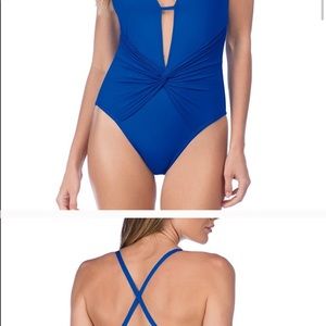 La Blanca Blue Plunge One-Piece